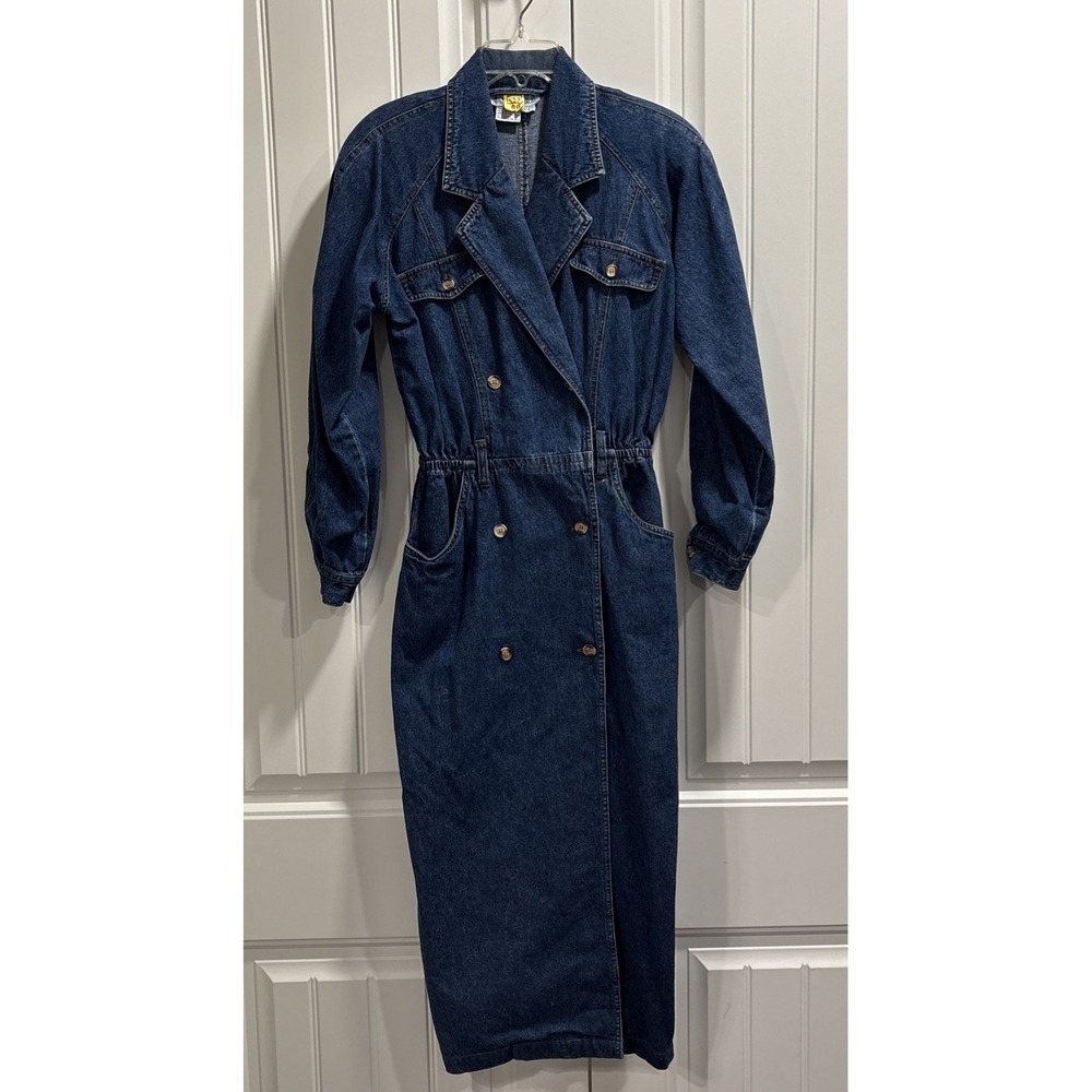 Vtg Y2K  Together Denim Trench Maxi Dress Sz 4 SMALL Double Breasted Western